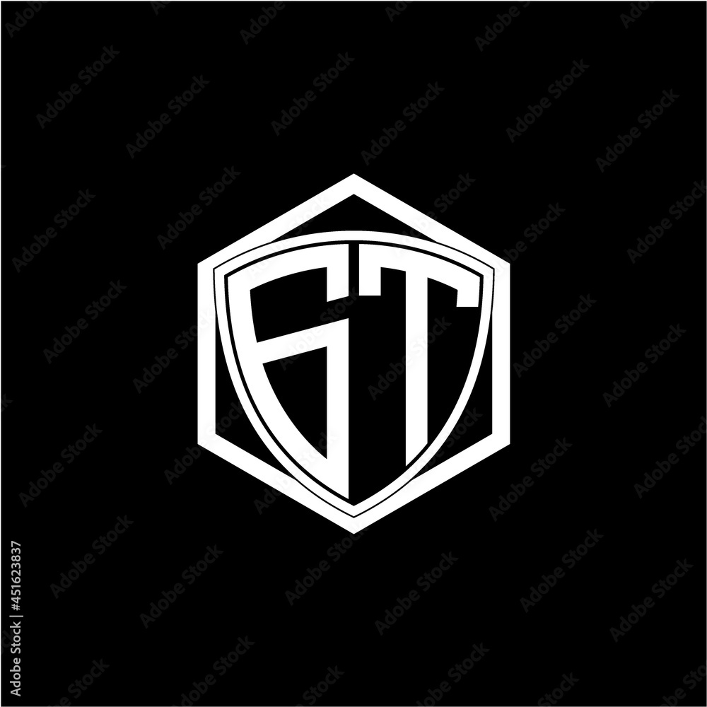 initial letter G T shield with hexagon frame initial letter G T shield with hexagon frame