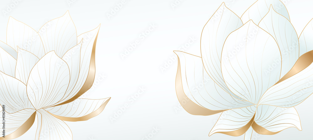 Light background with lotus flowers with golden elements for web banner design, packaging or social media splash screen. - obrazy, fototapety, plakaty 