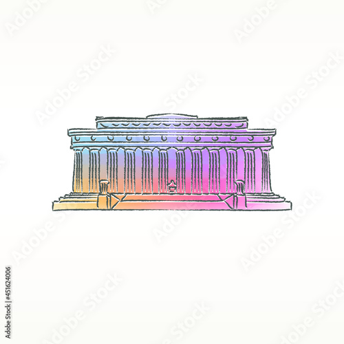 Watercolor Soft Lincoln Monument Washington DC Icon Vector Illustration. Design Artistic Paint Famous Monuments Symbol. 