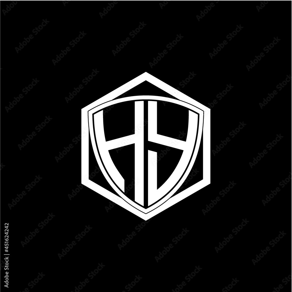 initial letter H Y shield with hexagon frame initial letter H Y shield with hexagon frame