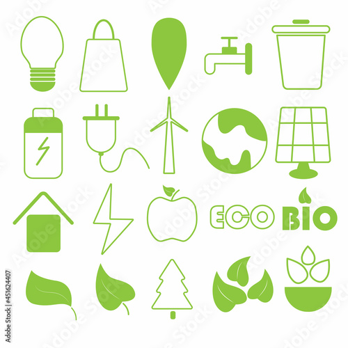 Icon ecology. Eco green symbols. Nature. Green leaves.