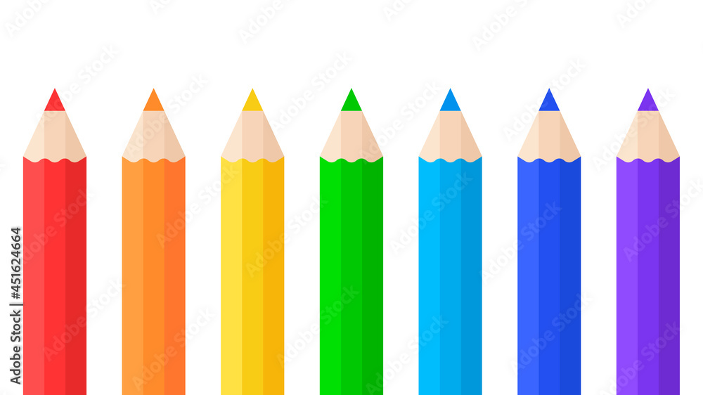A set of wooden pencils of different colors. Stationery. Items for school. Vector illustration