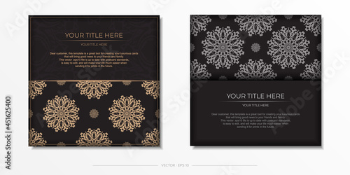 Presentable Vector Ready-to-Print Black Color Postcard Design with Arabic Patterns.