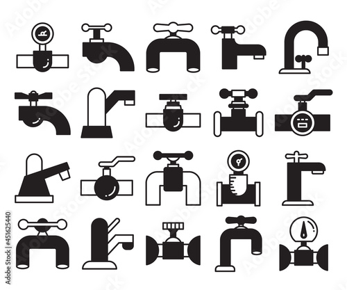 industrial valve and faucet icons set