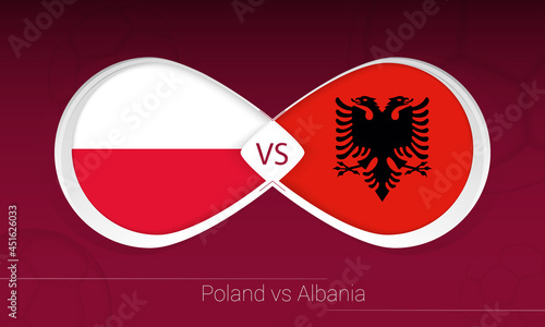 Poland vs Albania in Football Competition, Group I. Versus icon on Football background.