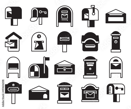 Photo mailbox and postbox icons set vector