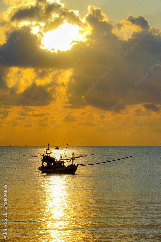 A beautiful sunrise at jetty in summer .Southern in Thailand
