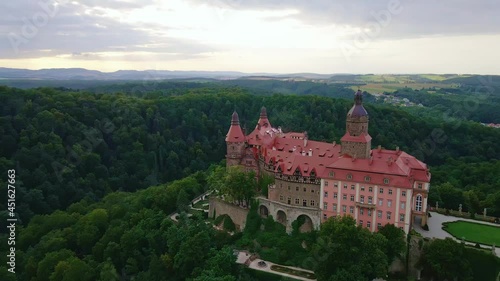 Ksiaz Castle near Walbzych at summer day, aerial view. Famous touristic place in Lower Silesia, Poland photo