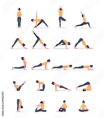 Set of yoga poses isolated on the white background. Vector illustration