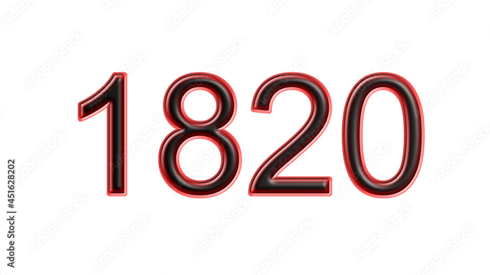 red 1820 number 3d effect white background red 1820 number 3d effect white background