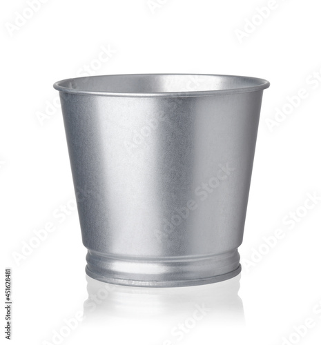 Front view of empty metal bucket