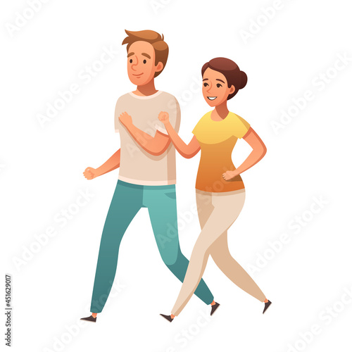 Jogging Couple Cartoon Composition