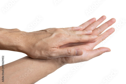 Man hand wash isolated on white background