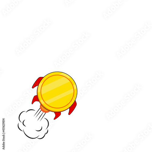 Rocket coins go to the moonใ Cryptocurrency and e-commerce concept. 