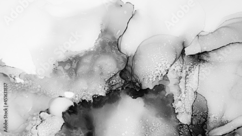 Grayscale Ink Fluid. Monotone Pattern. Silver