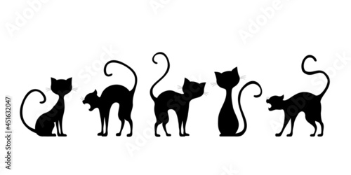 Vector set with simple cat silhouettes on white.
