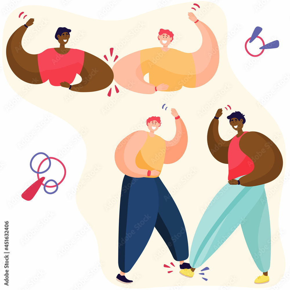 Vector illustration of greeting with elbows and feet.