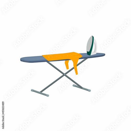Ironing board with iron. Iron clothes with an iron, vector illustration