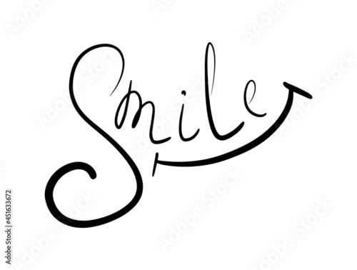Handwritten word smile isolated on white background. Vector illustration.