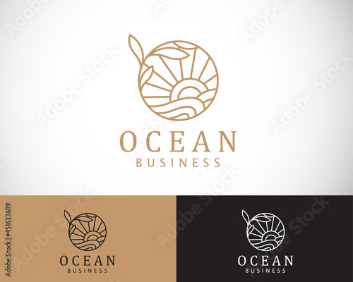ocean logo creative line art design concept beach emblem brand nature