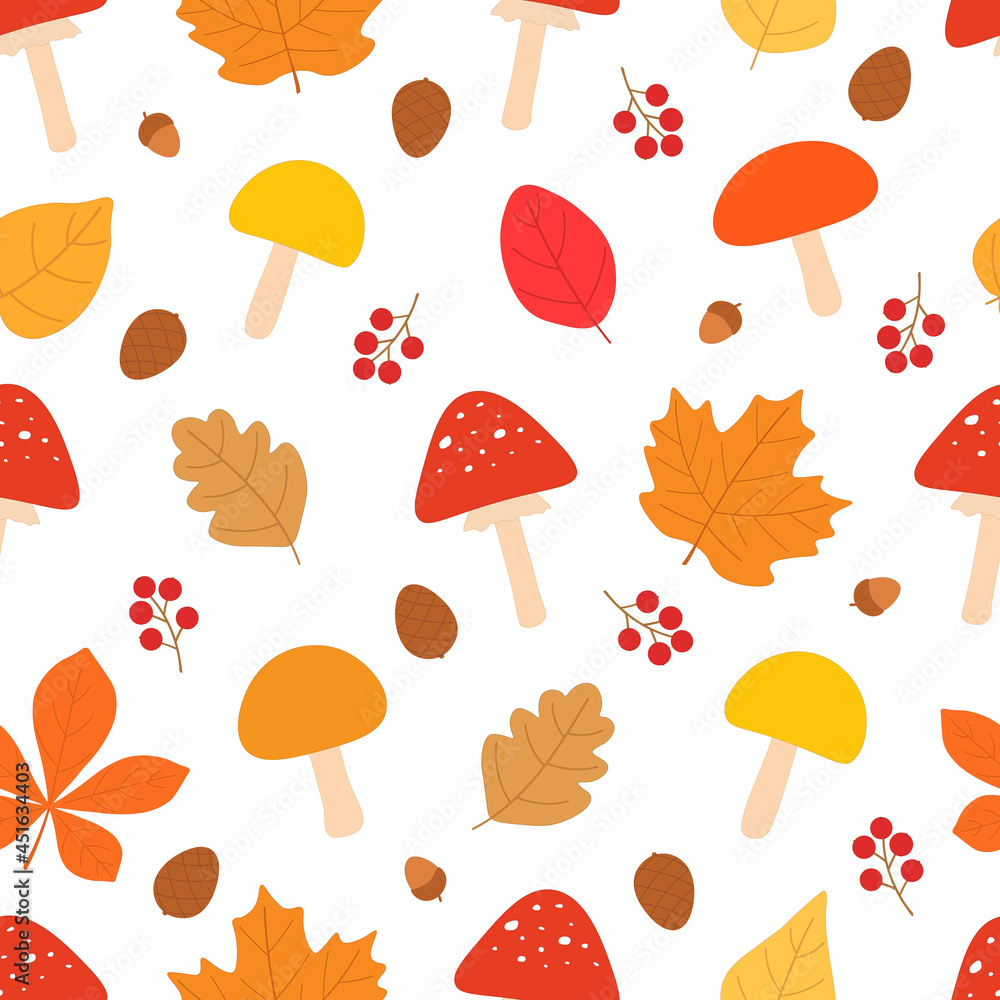 Seamless pattern autumn leaves pumpkin berries vector illustration Seamless pattern autumn leaves pumpkin berries vector illustration