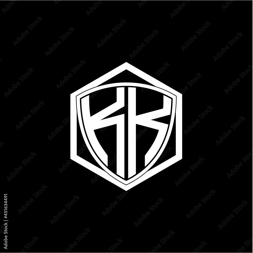 initial letter K K shield with hexagon frame initial letter K K shield with hexagon frame