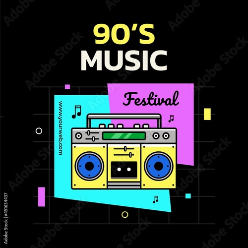 90s music festival banner template design