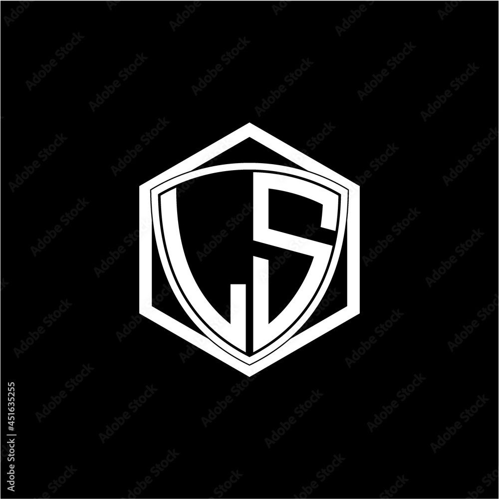 initial letter L S shield with hexagon frame initial letter L S shield with hexagon frame