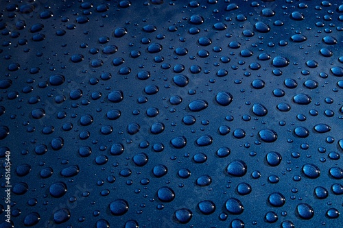 Water drops on metal on car paint. Hydrophobic effect on metal surface photo