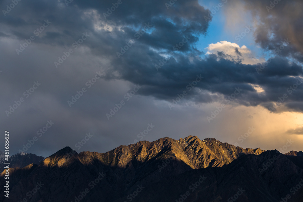 Sunset dramatic sky in Karakorum mountains . Sunset dramatic sky in Karakorum mountains .