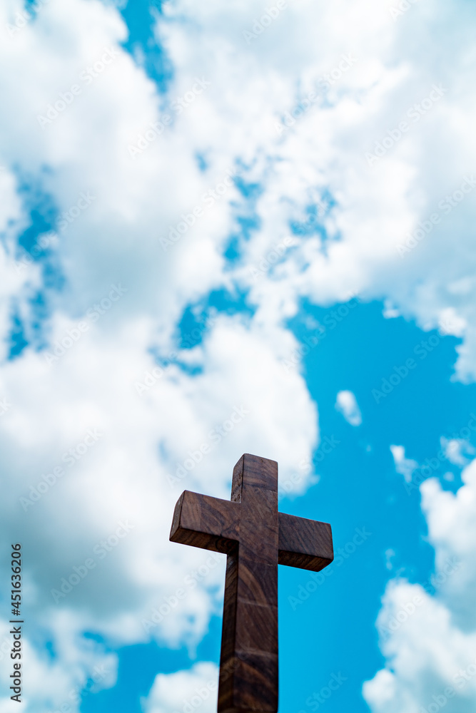 Blue Sky Background Wooden Cross