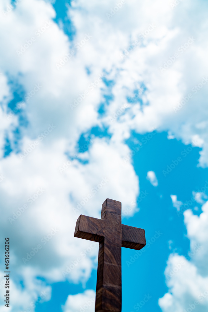 Blue Sky Background Wooden Cross Blue Sky Background Wooden Cross