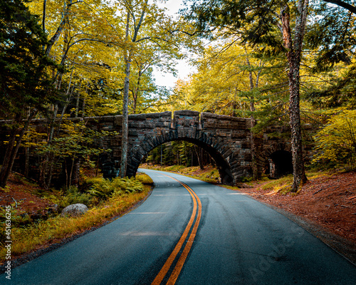 Historically looking archway bridge on the park loop road in ACADIA NATIONAL PARK. 