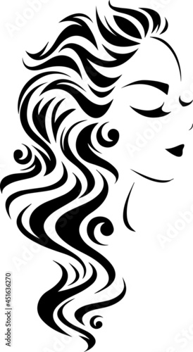 Vector illustration of women long hair style icon  logo women face on white background
