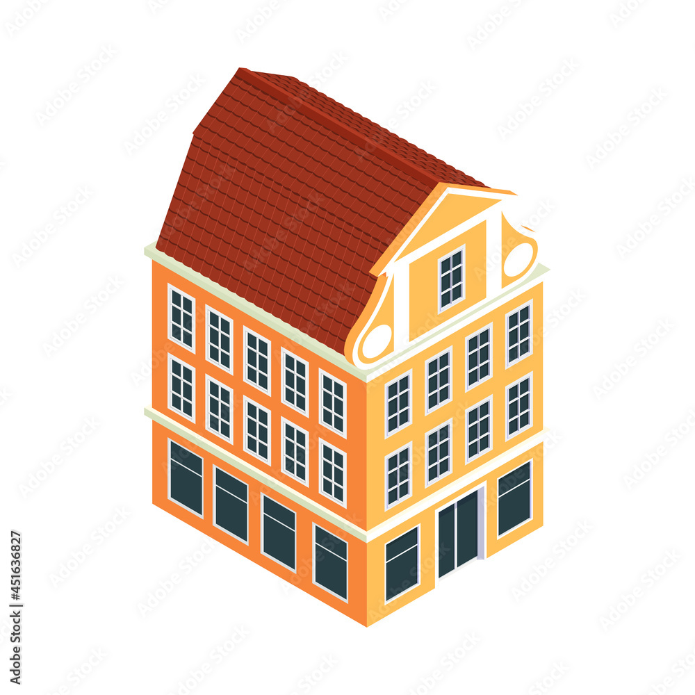 Isometric Old House Composition