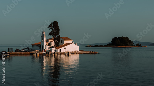 Orthodox monastery Vlacherna and Pontikonisi island , Corfu, Greece photo