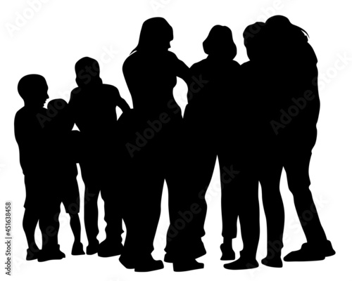Big crowds people on street. Isolated silhouette on a white background