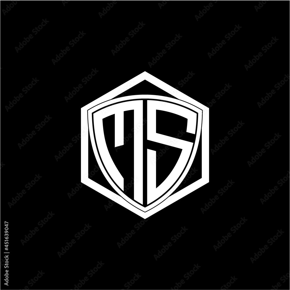 initial letter M S shield with hexagon frame initial letter M S shield with hexagon frame