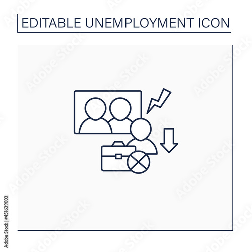 Downsizing line icon.Company labor force reduction.Unproductive workers elimination. Fired worker. Staff reduction.Unemployment concept. Isolated vector illustration.Editable stroke
