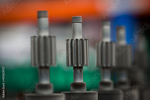 Metal precision components in a line in a workshop