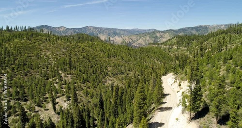 aerial view of a road going through the forest photo