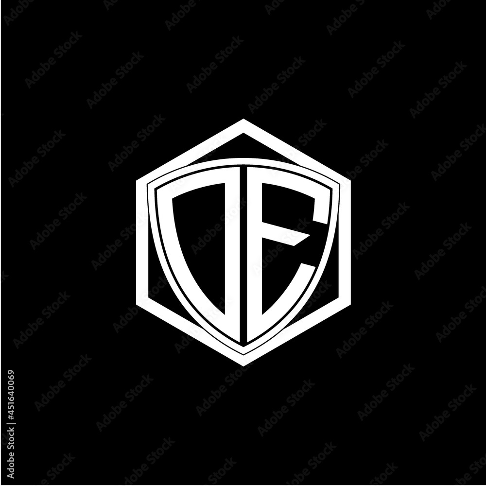 initial letter O E shield with hexagon frame initial letter O E shield with hexagon frame