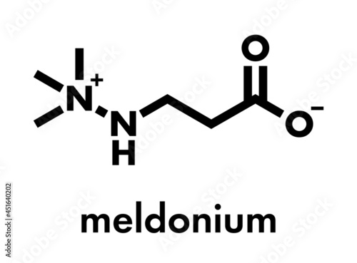 Meldonium anti-ischemic drug molecule. Used in treatment of angina and myocardial infarction. Skeletal formula.