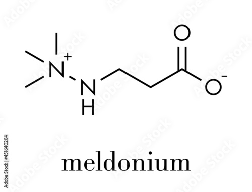 Meldonium anti-ischemic drug molecule. Used in treatment of angina and myocardial infarction. Skeletal formula.