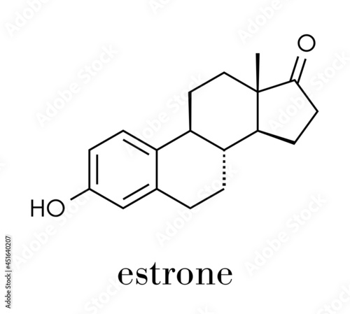 Estrone (oestrone) human estrogen hormone molecule. Skeletal formula.
