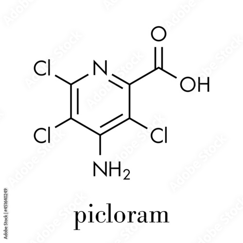 Picloram herbicide molecule. Skeletal formula.