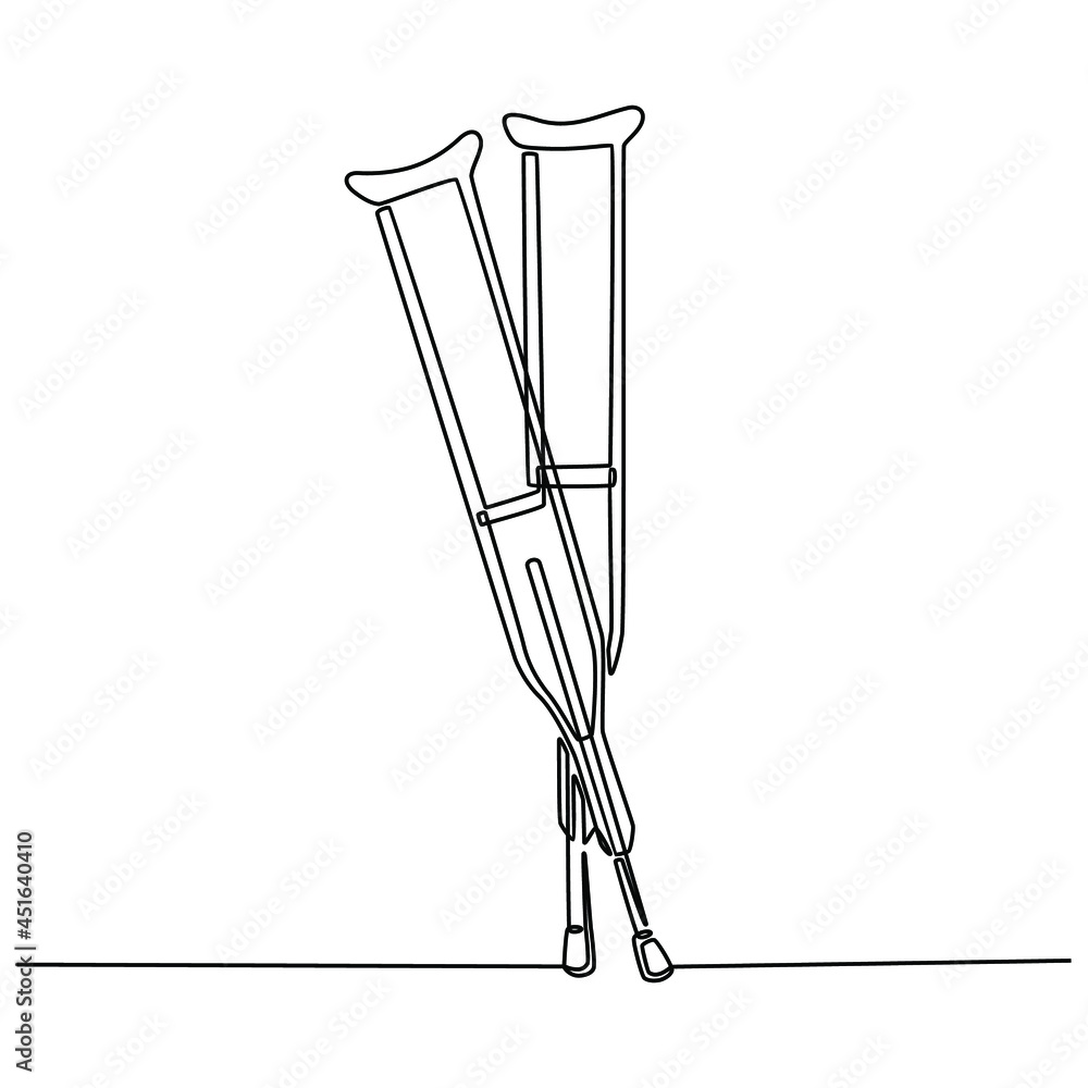 Continuous line drawing of crutches vector illustration Stock Vector
