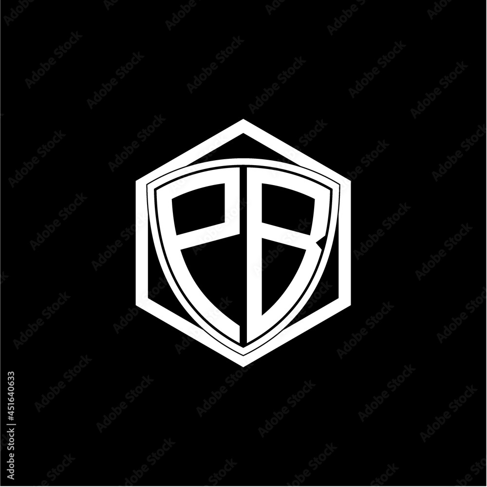 initial letter P B shield with hexagon frame initial letter P B shield with hexagon frame