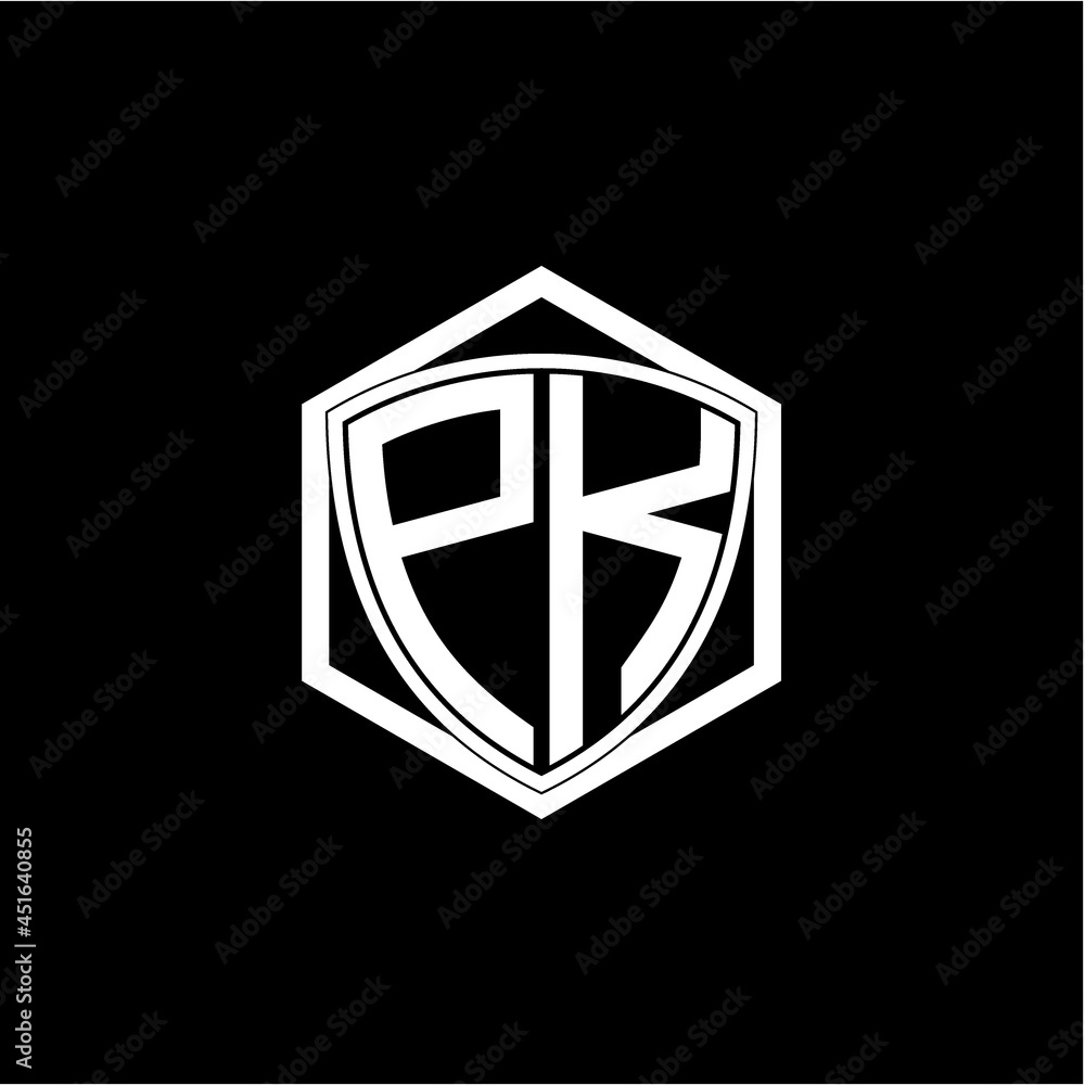 initial letter P K shield with hexagon frame initial letter P K shield with hexagon frame