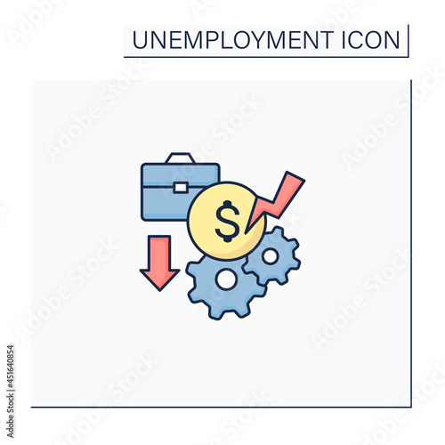  Pay cuts color icon. Reducing salary, payment, compensation, Budget cutting. Unemployment concept. Isolated vector illustration